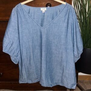 J. Crew Chambray V-neck puff-sleeve top